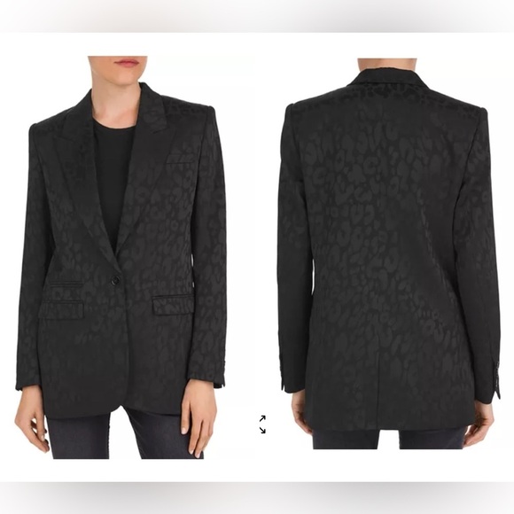 The Kooples Black Tonal Leopard Print Peak Lapel Classic Chic Blazer Sz FR42/10 - Picture 1 of 13